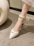 Summer Clear Heels Luxury Sandals Female Shoe Mary Jane Med Fashion Girls Spring Retro Pearl New Comfort Pointed Medium