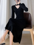 Sexy Evening Party Dress Sleeveless Solid A-line Long Knitted Dresses for Women Autumn Korean Prom Robe Vestidos Mujer New