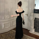 Ruffled One Shoulder Strapless Evening Dress Women Spring Summer Elegant High Waist Slim Wrapped Slit Long Dresses