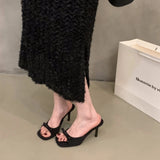 Slipper Mules Low High Heels Shoes  Summer Best Street Look Females Square Head Open Toe Bow Strappy Sandals Women