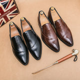 New Men Loafers Leather Shoes Formal Elegant Dress Shoe Simple Slip On Man Casual Footwear Original Pointed Boos Moccasins