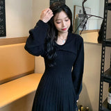 Loose Female Knit Dresses Sexy Winter High Quality Autumn Korean Fashion Elegant Midi Women Knitted Sweater Dress Long New