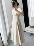 Summer New Elegant Midi Dress For Women Solid Femme Fashion A Line Lady Party Clothing Vestidos