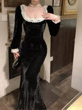 Autumn Women Vintage Chic Velvet Black Dress Long Sleeve Bodycon Evening Party Dresses Female Fashion Chic Prom Vestidos Mujers