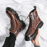 Luxury Men Boots Fashion New Motorcycle Boots Genuine Leather Boots Men Ankle Boots Thick Bottom Round Head Outdoor Combat Boots