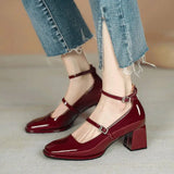 red mary jane shoes heels Women's Shoes Mary Jane Spring summer New Thick-heeled High-heeled Retro Square Toe Pumps