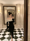 Luxury Smart Evening Midi Dresses Women Autumn New Korean Black Long Sleeve Bodycon Elegant Wedding Party Female Clothing