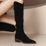 Footwear Pointed Toe Shoes for Woman Denim Winter Knee High Shaft Women's Boots Punk Cowgirl Cowboy Long Western Spring Autumn