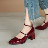 red mary jane shoes heels Women's Shoes Mary Jane Spring summer New Thick-heeled High-heeled Retro Square Toe Pumps