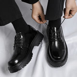 Men Dress Shoes Thick Soled Leather Shoes Lace Up Business Men Shoes Platform Oxford Shoes Moccasin Casual Shoes Big Size 38-48