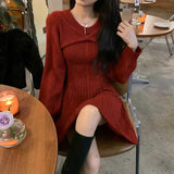 Loose Female Knit Dresses Sexy Winter High Quality Autumn Korean Fashion Elegant Midi Women Knitted Sweater Dress Long New