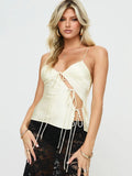 Sexy Spaghetti Strap Satin Hollowed Out Irregular Women's Top Slim Fit Backless Lace Up Female Tank Top Holiday Beach