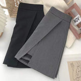 Black Gray Women Skirts A-Line Korean Style High Waist Split Mini Skirt Woman Simple Casual Office Shorts Skirts Female