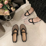 Nude Color Fishnet Ballet Flats Woman Chic Brand Design Hollow Out Lace Mary Jane Shoes Ladies Summer Breathable Mesh Zapatos