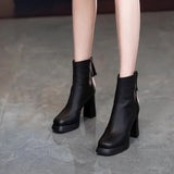 Street Style High Heel Women Ankle Boots Fashion Square Toe Short Booties Autumn Winter Ladies Shoes Botas Mujer