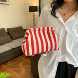 Summer Beach Clutch Bag for Women Striped Ruched Cloud Purse Large Capacity Canvas Dinner Bag Fashion Dumpling Bag Chic Hobo Bag