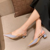 New Summer Fashion Pointed Toe Pure Color Non-slip Buckle Strap Sexy Women Sandal Chunky Heels Banquet Women Shoes