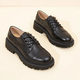 Women Loafers Shoes Genuine Leather Thick Heels Student Shoes Female Lace Up British Style Lady Oxford Shoes Footwear