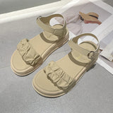 Sandals Female Shoe Soft All-Match Clear Heels New Girls Outside Fashion Flat Beige Comfort Beach Summer Rome Hook & Loop C