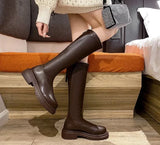 Autumn Winter Women Flats Heel Women Long Boots High Quality Soft Leather Ladies Knight Boots Casual Knee-high Boots