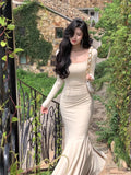 Elegant Sexy Bodycon Wedding Midi Dresses for Women Autumn Fashion Knitted Mermaid Ladies Robe Evening Party Female Clothes