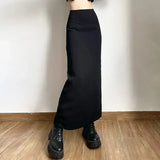 Skirts Women Ankle-length Black Split Hip Wrap Cool Korean Fashion High Waist Solid Simple High Street Chic Stylish All-match