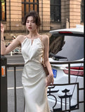 Sexy Sleeveless Satin Mermaid Long Dresses for Women New Summer French Elegant Fashion Slim Solid Tank Evening Party Robe