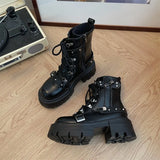 Fashion New Women's Biker Boots Patent Leather Breathable Zipper Lolita Platform Boots Winter New Retro Gothics Boots