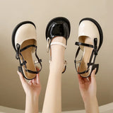 French Chunky Heels Spring Summer New Fashion CasualJane Shoes Ladies Designer Leather Sandals