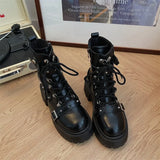 Fashion New Women's Biker Boots Patent Leather Breathable Zipper Lolita Platform Boots Winter New Retro Gothics Boots