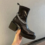 Women's Ankle Boots Black Short Shoes for Woman Platform Booties Elegant with Medium Heels Footwear Punk Style Chunky Combat Pu