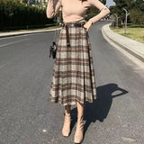 Rimocy Autumn Winter Women's Plaid Woolen Skirts with Belt Fashion Irregular Hem High Waist Skirt Woman A Line Long Skirts