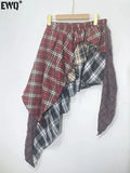 Streetwear High Waist A-line Skirts Vintage All-match Clothing Irregular Patchwork Red Plaid Design Skirt Faldas