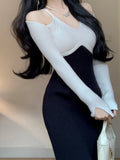 Vintage Long Sleeve Knitted Sweater Midi Dresses for Women Autumn Winter Elegant Party Korean Sexy Bodycon Female Clothing