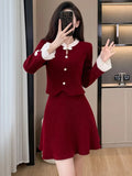 Y2K Sweet Corduroy Skirt Suit Fashion New Patchwork Flare Long Sleeves Top + Slim Waist A-Line Skirts Women's Two Pieces Set New