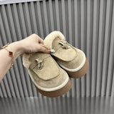 Winter New Women's Thick-soled Buckle Decorative Plush Warm Cotton Slippers