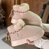 Fashion Retro Colorful Thick Bottom Snow Boots Winter Warm Padded Fur One Mid Calf Cotton Christmas Women Soft Cool Non-slip