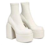 Autumn Winter Round Toe Ladies Matin Boots Jeans Platform  Boots Chunky Heels Boots White Women's Shoes Big Size 41 42