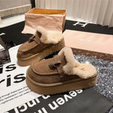 Winter New Women's Thick-soled Buckle Decorative Plush Warm Cotton Slippers