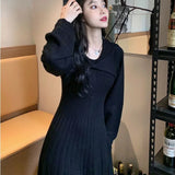 Loose Female Knit Dresses Sexy Winter High Quality Autumn Korean Fashion Elegant Midi Women Knitted Sweater Dress Long New