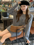 Women's Two Pieces Set Elegant Solid Single Breasted Long Sleeve Top Straight Knitted Skirt Suit Autumn Y2K Female Clothing Sets