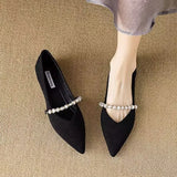 Women's Summer Footwear Pearl Pointed Toe Shoes for Woman White Moccasins Low Heel Elegant on Offer E Fashion Korean Style