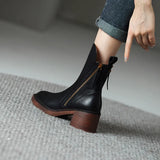 Autumn Winter Women Shoes Leather Short Boots for Women Round Toe Chunky Heel Boots Zipper Ankle Boots Female Platform Heel