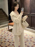 Korean Fashion White Sweaters 3 Piece Suit for Women Autumn New Knitted Short Top Elegant Loose Pants Set Female Clothing