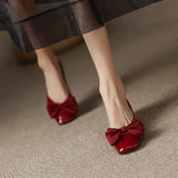 Black Kawaii Ladies Summer Footwear Square Toe Cute Low Heel Elegant with Bow Shoes for Women Red Y2k on Offer Chic Point