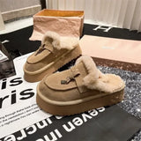 Winter New Women's Thick-soled Buckle Decorative Plush Warm Cotton Slippers