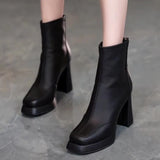 Street Style High Heel Women Ankle Boots Fashion Square Toe Short Booties Autumn Winter Ladies Shoes Botas Mujer