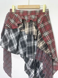 Streetwear High Waist A-line Skirts Vintage All-match Clothing Irregular Patchwork Red Plaid Design Skirt Faldas