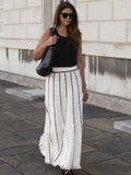 Striped Knitted Long Skirt Women Summer Tassel High Waist Maxi Skirts Women's Autumn Street Elegant Loose Skirts Female