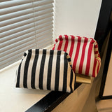 Summer Beach Clutch Bag for Women Striped Ruched Cloud Purse Large Capacity Canvas Dinner Bag Fashion Dumpling Bag Chic Hobo Bag